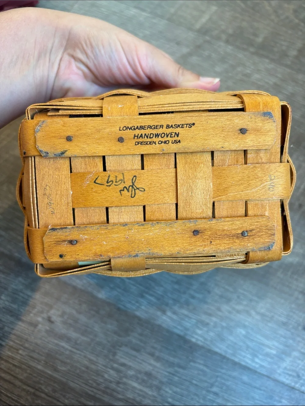 Longaberger Tea/Key Basket Leather Handles Lot of 2 READ